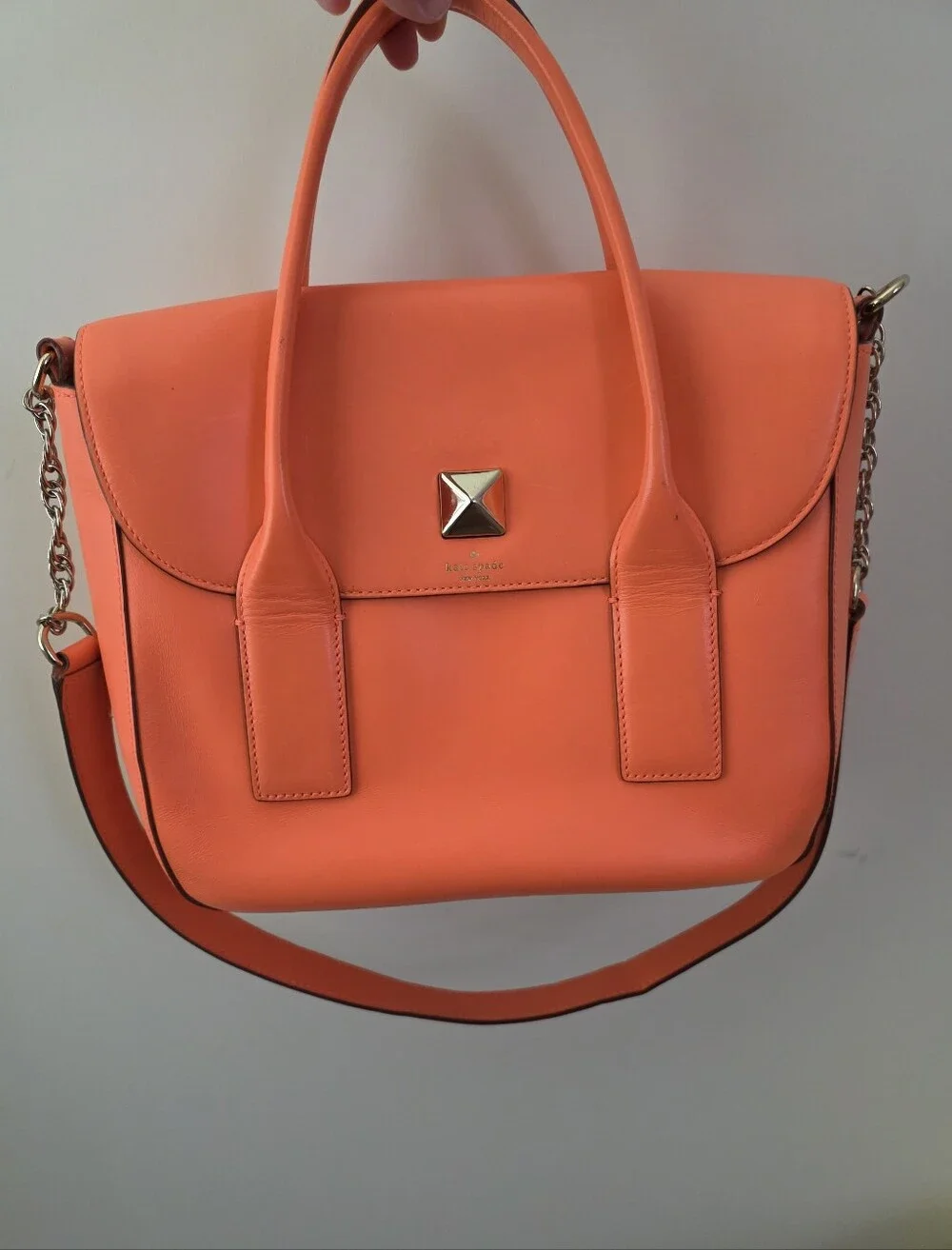 Kate Spade Bond Street Florence Flap Satchel Turn Lock Bright Orange Leather